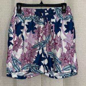 Ike Behar S White Navy Light Blue Pink Tidal Palm Tropical Swim Trunks